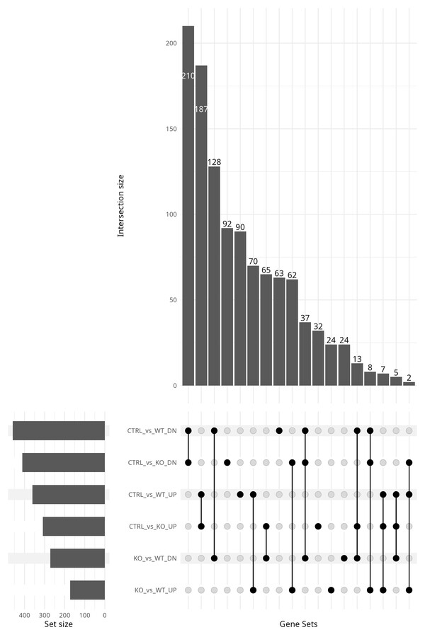 Representative UpSet plot (improvement of VennDiagramm for more than 4 groups).